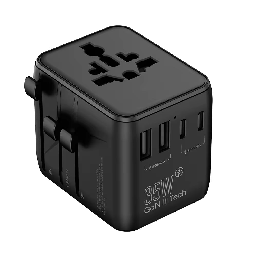 Universal Travel Adapter with Fast Charging – 2 AC + 3 USB-C Worldwide Plug